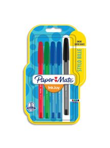 Pochette 5 stylos bille pointe moyenne, Inkjoy 100, assortis