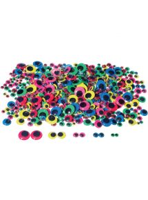Yeux mobiles adhéifs ronds, taille et couleurs assorties, sachet de 600