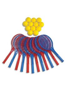 Lot de 12 raquettes de tennis et de 12 balles en mousse 