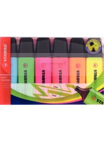 Surligneur Stabilo Boss Original, pointe biseautée, étui de 6 couleurs assorties