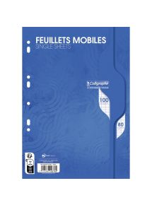 Feuillets mobiles perforés 21x29,7cm , grands carreaux, 100 pages, 70g