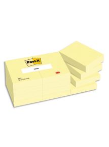 Bloc Post-it Jaune format 38x51 mm, lot de 12 blocs de 100 feuilles