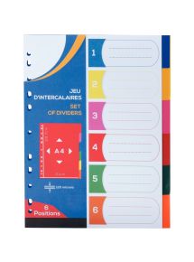 Jeu de 6 intercalaires en polypropylène coloré 12/100ème, format A4