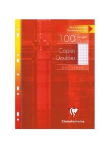 Copies doubles perforées 21x29,7cm, grands carreaux, 100 pages, 90g, 