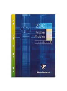 Feuillets mobiles perforés 21x29,7cm, grands carreaux, 200 pages, assortis 4 couleurs, 90g