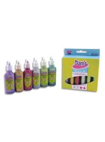 Lot 6x20ml de peinture relief 3D Diam's, couleurs pailletées