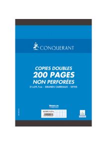 Copies doubles non perforées 21x29,7cm, grands carreaux, 70g, 200 pages