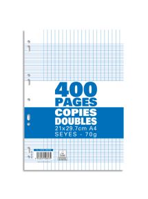 Copies doubles perforées 21x29,7cm, grands carreaux, 70g, 400pages