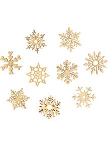 Boite de 45 mini decorations bois brut flocon