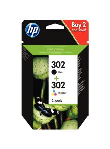 HP 302 pack de 2 cartouches d'encre noire et trois couleurs authentiques (X4D37AE)