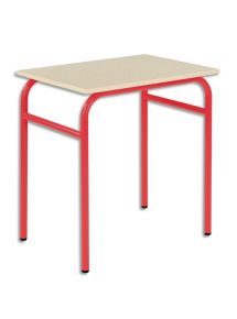 Lot de 4 tables scolaires monoplace, hêtre , piètement rouge  L70xH76xP50cm, taille 6