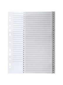 Jeu de 31 intercalaires numériques en polypropylène gris, format A4