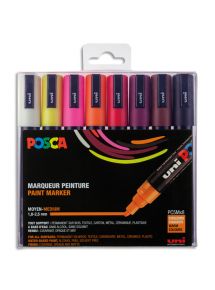 Marqueur gouache Posca pointe moyenne, pochette de 8 couleurs assorties chaudes