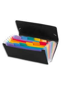 Trieur chèque rainbow 12 compartimenents en polypro 7/10, Noir intérieur multicolore, 26x13cm