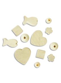 Perle en bois brut Ã  décorer, formes assorties, 50x6 modÃ¨les, sachet de 300
