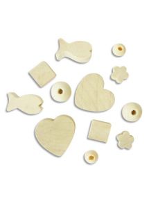 Perle en bois brut à décorer, formes assorties, 50x6 modèles, sachet de 300