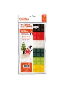 Plaque de cire à modeler de 240g, de teintes Noël assorties + 1m de mèche