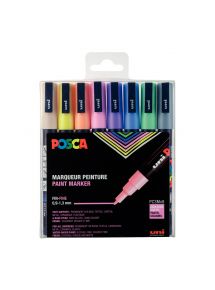 Marqueur gouache Posca pointe fine, écriture 0,9 à 1,8mm, pochette de 8 couleurs assorties pastels