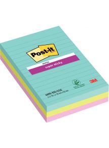 Paquet de 3 blocs Notes Super Sticky de 90 feuilles lignées, format 101 x 152 mm, Cosmic