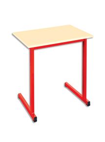 Table scolaire monoplace hêtre piètement rouge, L70xH76xP50cm, taille 6