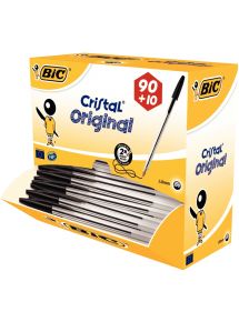 Stylo bille pointe moyenne Bic Cristal, écriture 0,5mm, noir, pack de 100