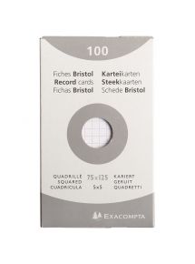 Fiche bristol non perforée, format 7,5x12,5cm, quadrillée 5x5, blanc, étui de 100 
