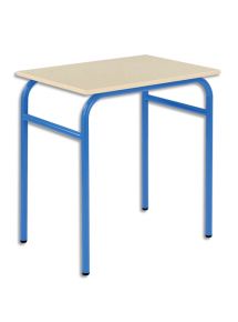 Lot de 4 tables scolaires monoplace, hêtre , piètement bleu  L70xH76xP50cm, taille 6