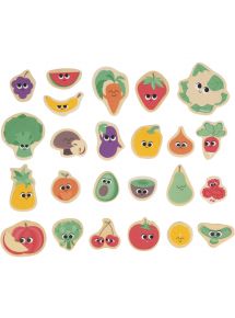 Boite de 24 magnets en bois, fruits et légumes