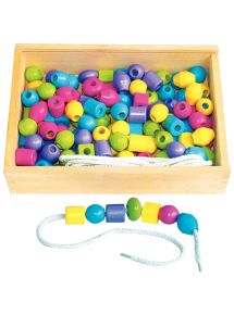 Boite de 130 grosses perles en bois coloris pastel