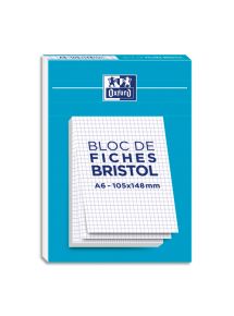 Fiches Bristol en bloc 10,5x14,8cm, petits carreaux, blanc, 30 fiches