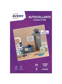 Autocollant kraft format 19,9x28,9cm, compatible toutes imprimantes, sachet de 8 feuilles recyclées