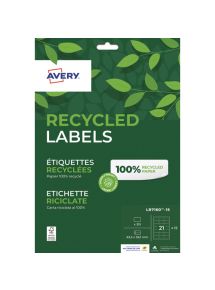 Etiquettes adhésives blanches 100% recyclée 63,5x33,9mm, boîte de 315