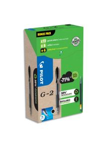 Stylo bille encre gel Pilot G2, écriture 0,5mm, noir, pack de 10 stylos + 10 recharges