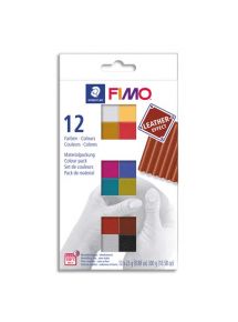 Pâte à cuire Fimo Effect cuir 57g, boîte de 12 pains assortis