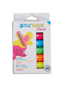 Gouache en stick 10g O'Color, boîte de 6 fluo couleurs assorties