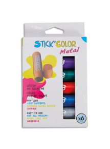 Gouache en stick 10g O'Color, boîte de 6 métal couleurs assorties