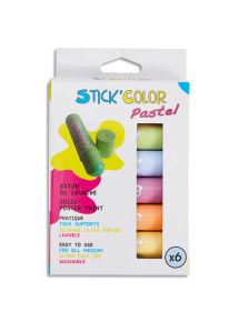 Gouache en stick 10g O'Color, boîte de 6 pastel couleurs assorties