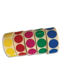 Gommettes rondes repostionnables 5 couleurs, rouleau de 5000 