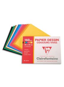 Papier dessin couleurs vives assorties, 160g, 24x32cm, pochette de 12