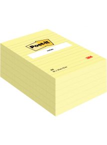 Lot de 6 Blocs de 100 feuilles post it notes repositionnables 102 x 152 mm ligné coloris jaune