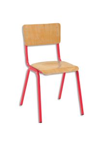 Lot de 4 chaises scolaires Maxim, hêtre, piètement rouge, assise 37x39 cm, taille 6