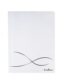 Cahier piqûre 48 pages , 24x32 cm, petits carreaux, couverture polypropylène incolore