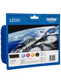 Brother TERRE lot 4 cartouches jet d'encre noire, cyan, magenta et jaune authentique (LC985VALBP)