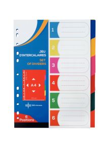 Jeu de 6 intercalaires en polypropylène 30/100ème, format A4
