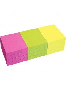 Lot de 12 blocs de notes repositionnables de 80 feuilles 40 x 50 mm couleurs vives assorties