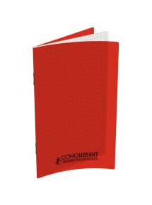 Carnet polypro 9x14cm, 96p, petits carreaux, piqûre 90g, rouge