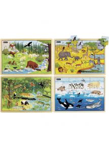 Lot de 4 puzzles, animaux du monde