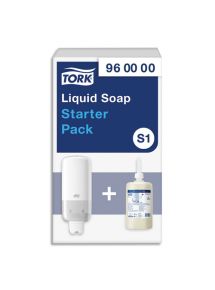 Pack S1 Starter Distributeur de savon + recharge d'1 litre de savon liquide doux parfumé