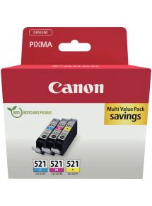 Canon 521 pack de 3 cartouches jet d'encre cyan, magenta et jaune authentique (CLI521CMJ)