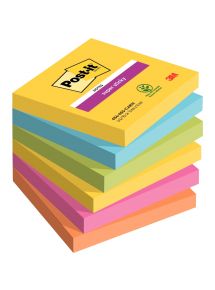 Bloc Post-it Super Sticky Carnival format 76x76mm, lot de 6 blocs de 90 feuilles, couleur assortie